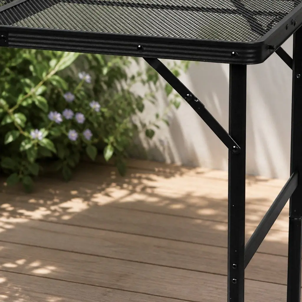 Folding Grill Table Portable BBQ Camping Outdoor Prep Adjustable Height Black