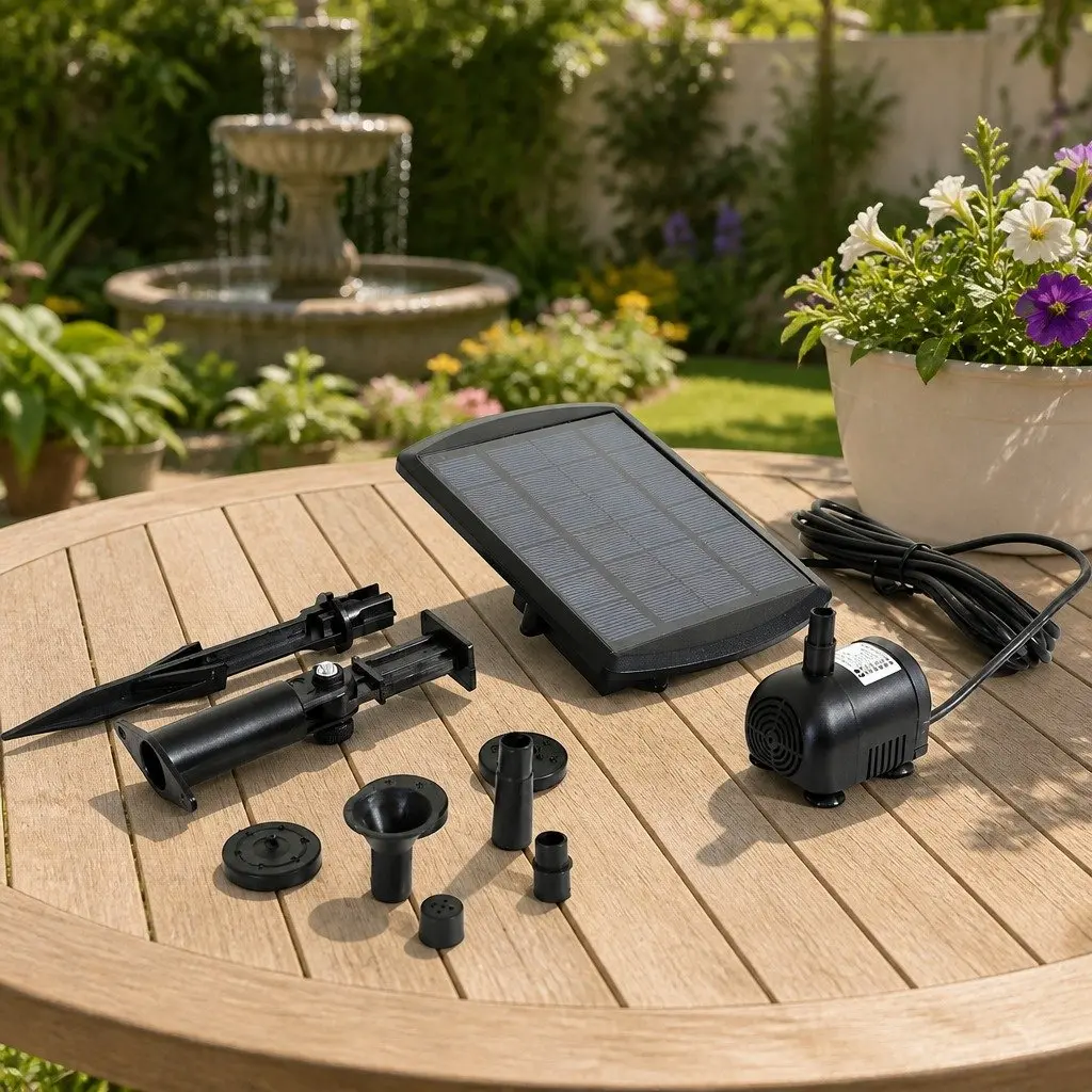 Solar Fountain Water Pump Kit Garden Outdoor Backyard Feature Nozzles Adjustable