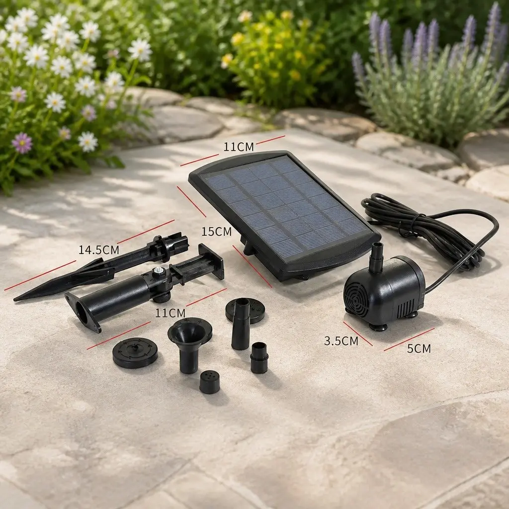 Solar Fountain Water Pump Kit Garden Outdoor Backyard Feature Nozzles Adjustable