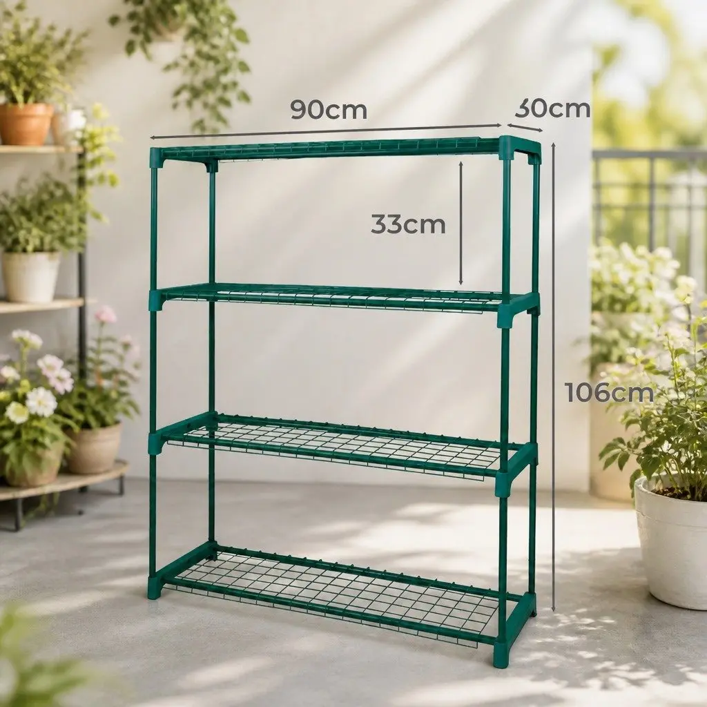 4 Tier Plant Stand Shelves Metal Storage Rack Indoor Outdoor Display Dark Green