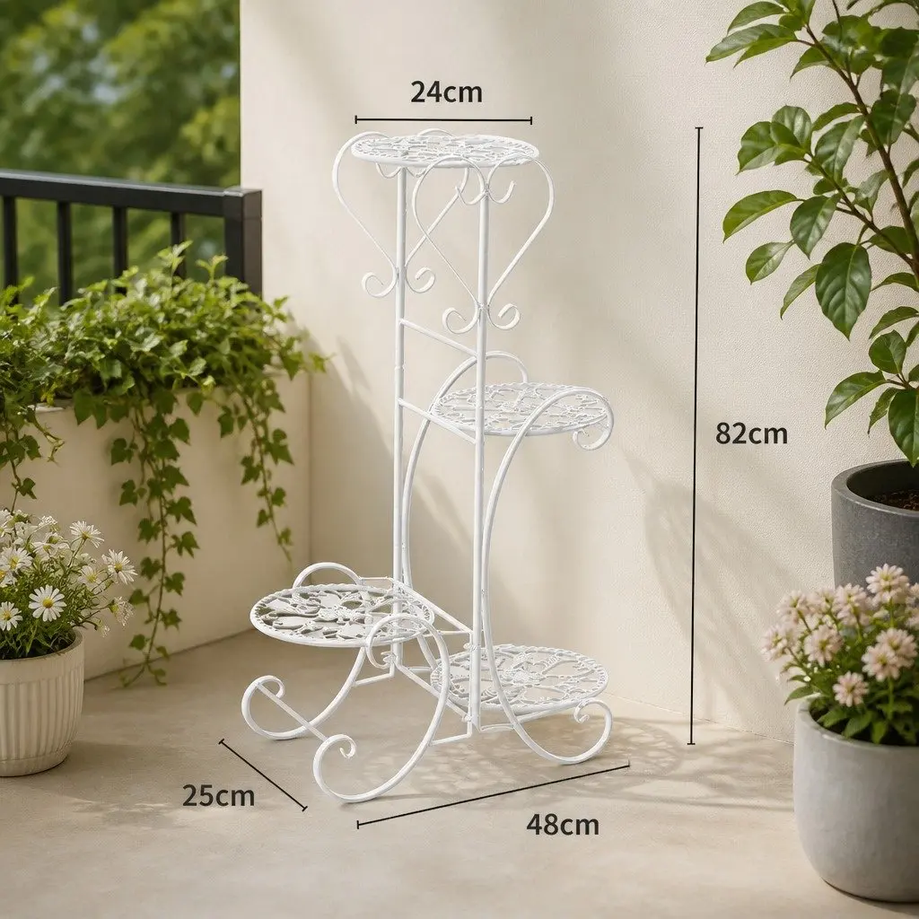 4 Tier Metal Plant Stand Indoor Outdoor Garden Flower Pot Display Shelf White