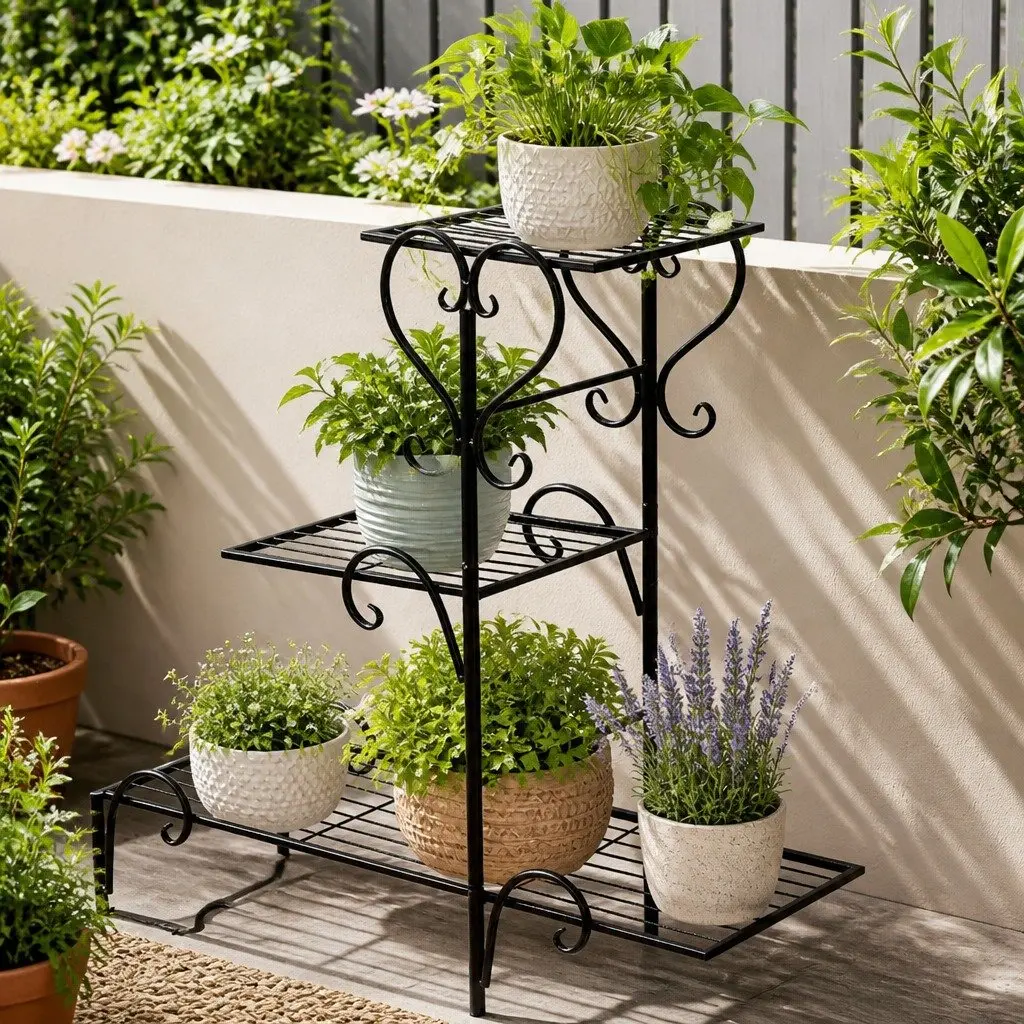 Metal Plant Stand 5 Tier Indoor Outdoor Display Shelves for Flowers and Pots Black