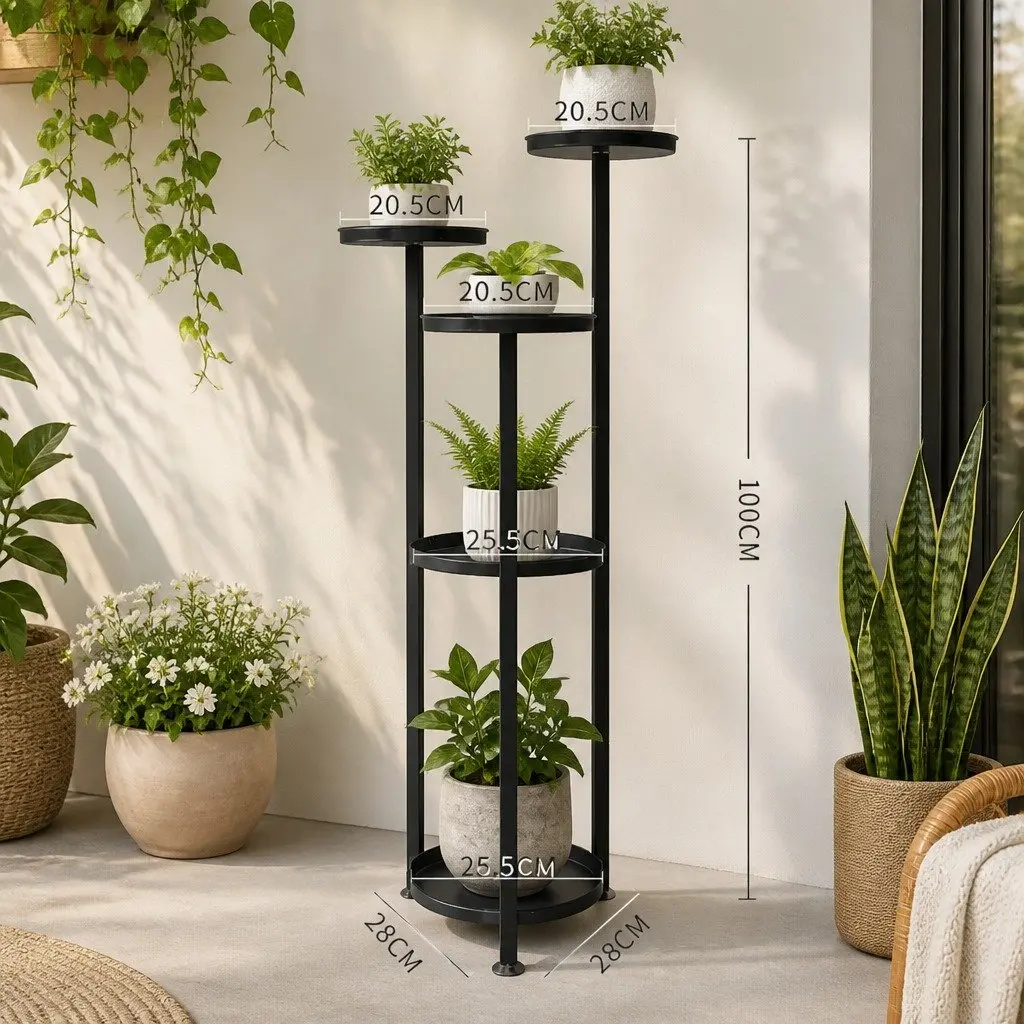 5 Tier Plant Stand Display Shelf Indoor Outdoor Metal Frame Black