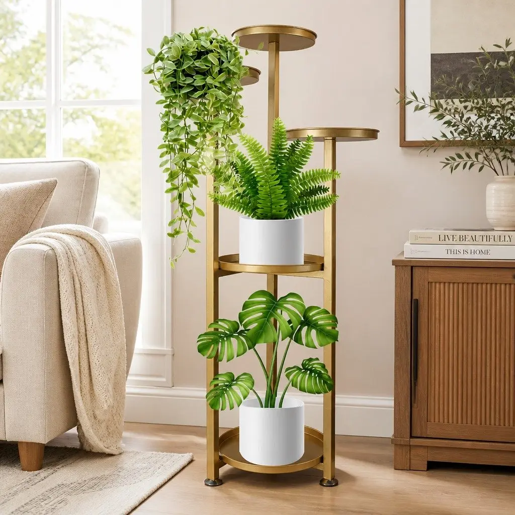 5 Tier Plant Stand Metal Flower Pot Shelf Indoor Outdoor Garden Display Rack Gold