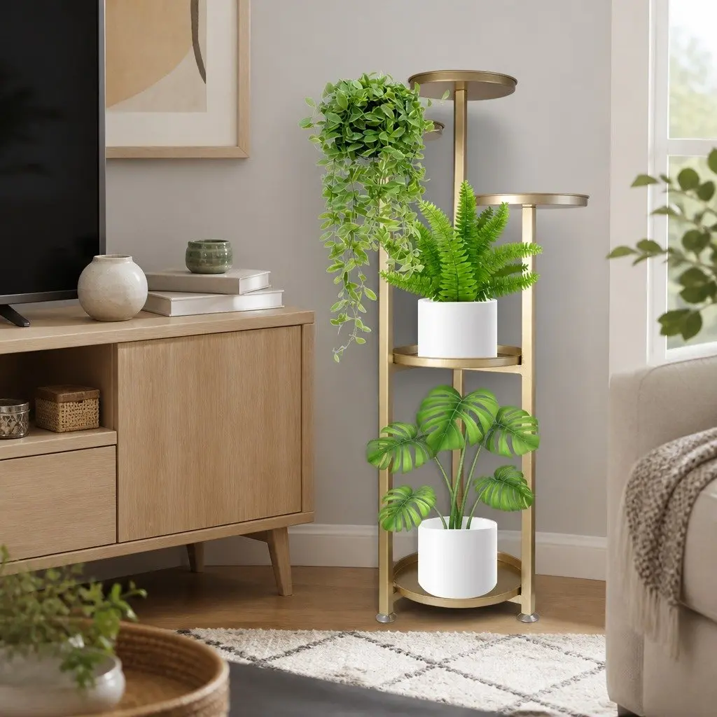 5 Tier Plant Stand Metal Flower Pot Shelf Indoor Outdoor Garden Display Rack Gold