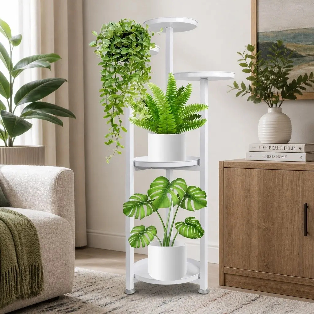 5 Tier Plant Stand Flower Rack Indoor Outdoor Display Medium White