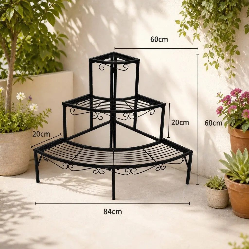 3-Tier Plant Stand Indoor Outdoor Metal Flower Pot Rack Shelf Black White