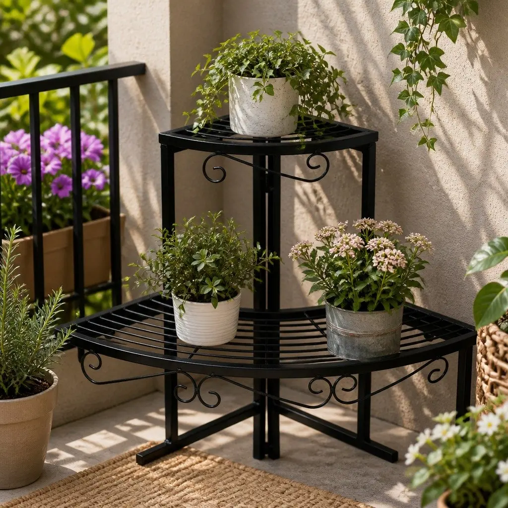 3-Tier Plant Stand Indoor Outdoor Metal Flower Pot Rack Shelf Black White