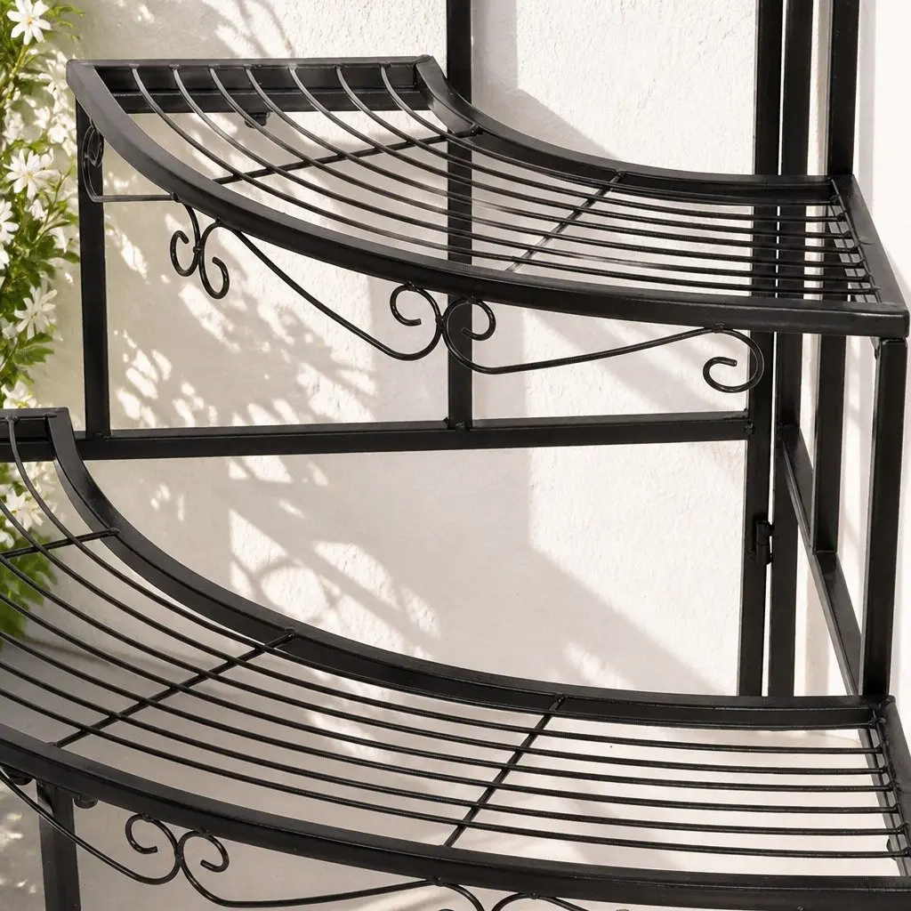 3-Tier Plant Stand Indoor Outdoor Metal Flower Pot Rack Shelf Black White