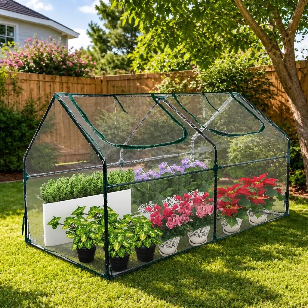 Portable Greenhouse Flower Garden Shed Protective Cover Outdoor 182cm W x 92cm D x 92cm H Transparent
