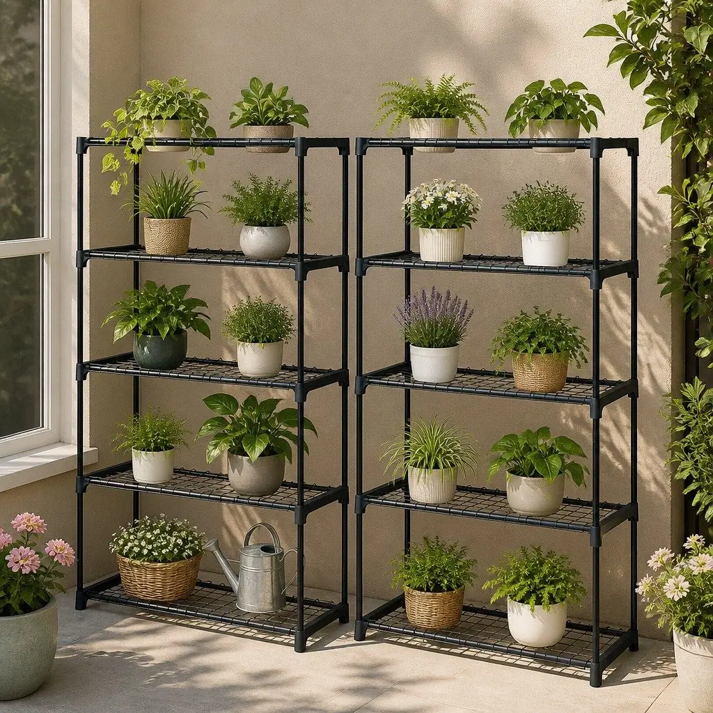 5 Tier Plant Stand Metal Garden Shelf Outdoor Indoor Balcony Organiser 90cm