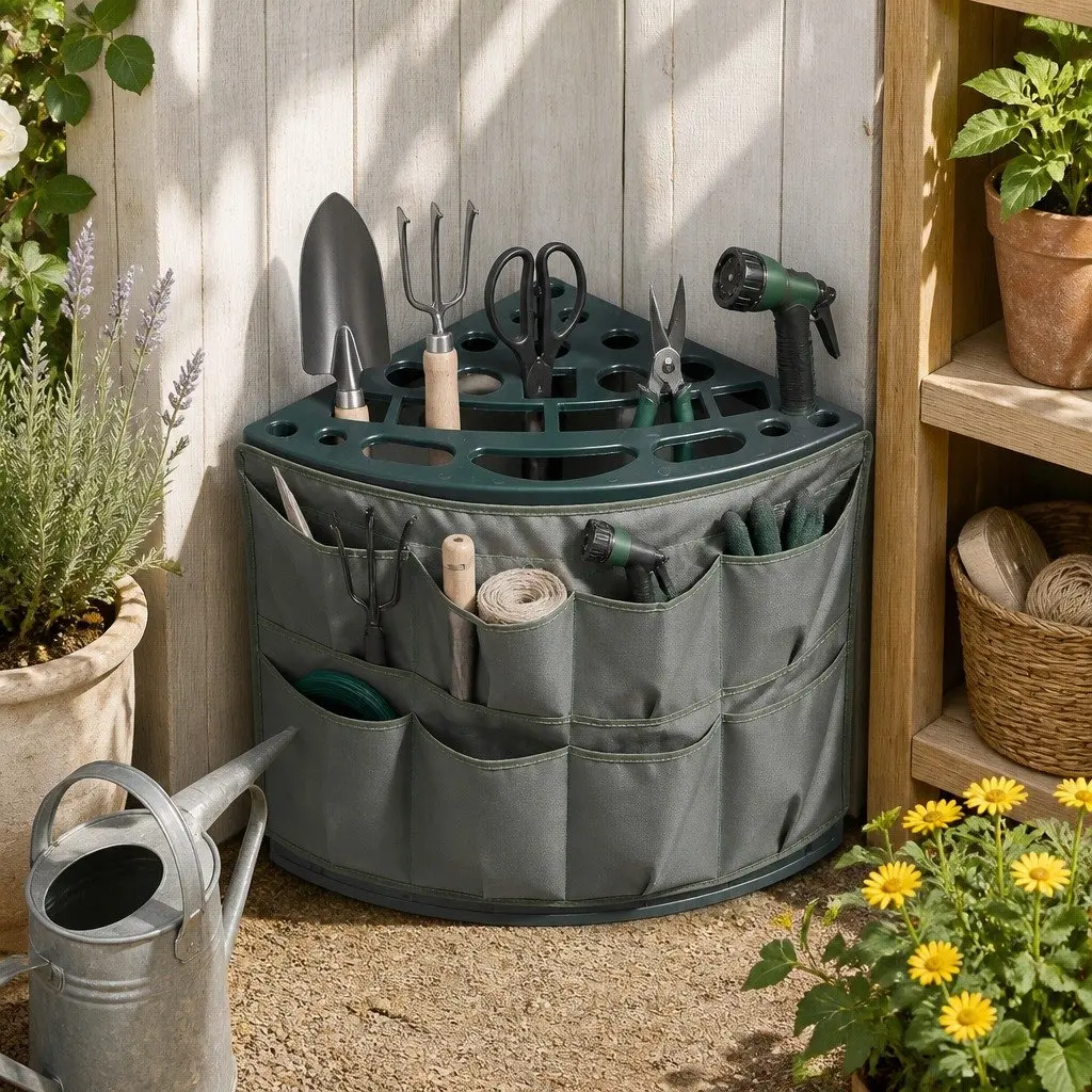 Garden Tool Rack Storage Organizer 27 Slots Weatherproof Green