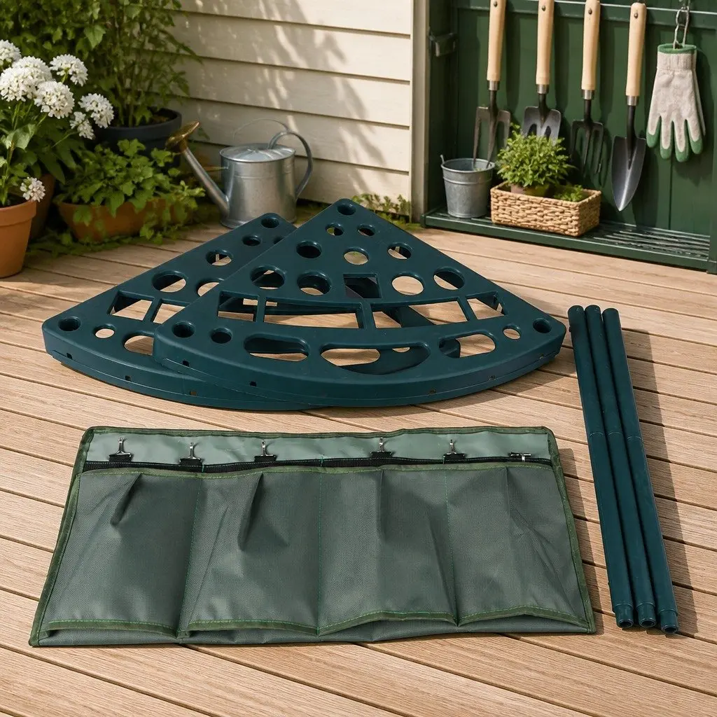 Garden Tool Rack Storage Organizer 27 Slots Weatherproof Green