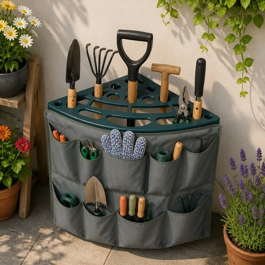 Garden Tool Rack Storage Organizer 27 Slots Weatherproof Green