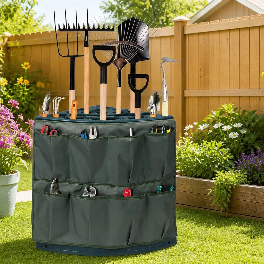 Garden Tool Rack Storage Organizer 27 Slots Weatherproof Green