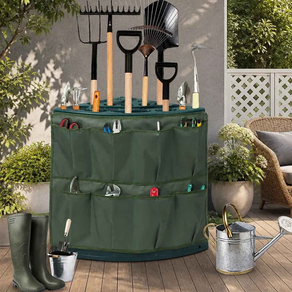 Garden Tool Rack Storage Organizer 27 Slots Weatherproof Green