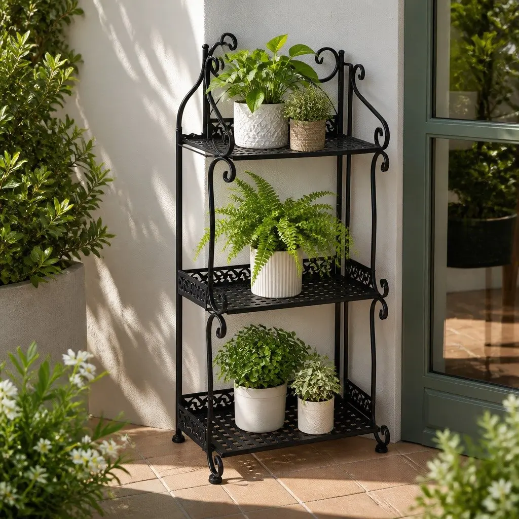 3 Tier Plant Stand Metal Outdoor Indoor Garden Balcony Flower Pot Rack Display