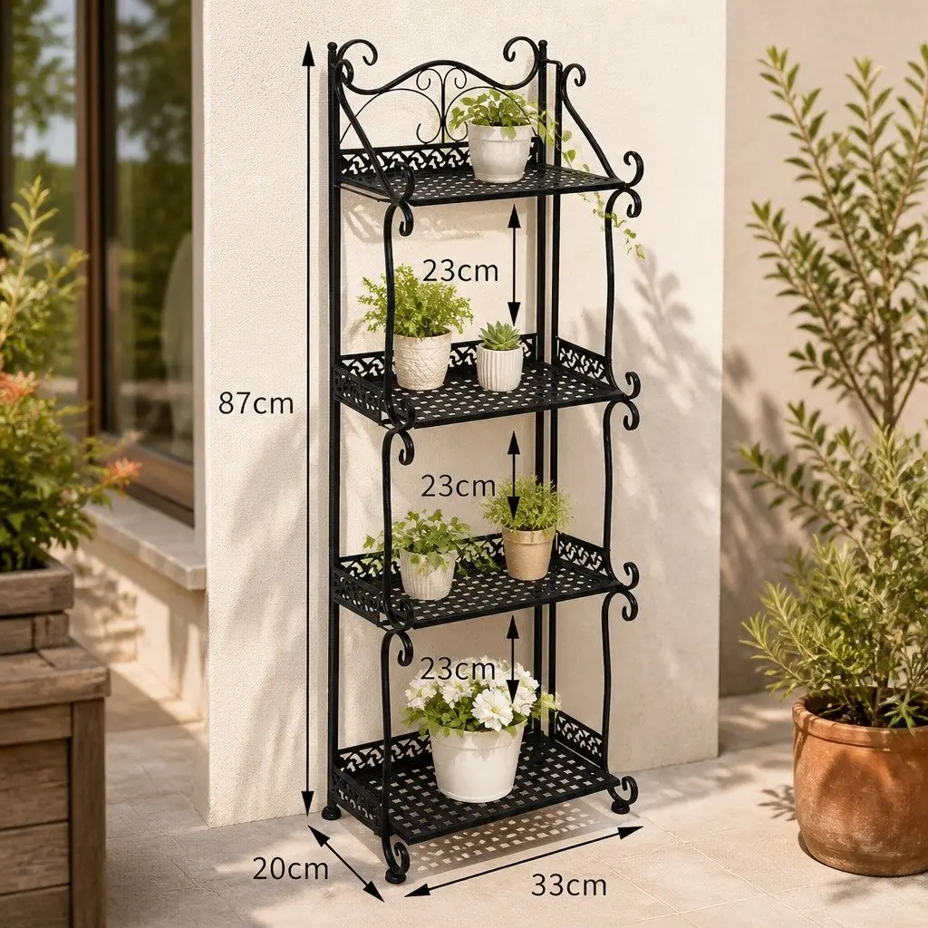 4 Tier Plant Stand Indoor Outdoor Garden Flower Pot Display Rack Black