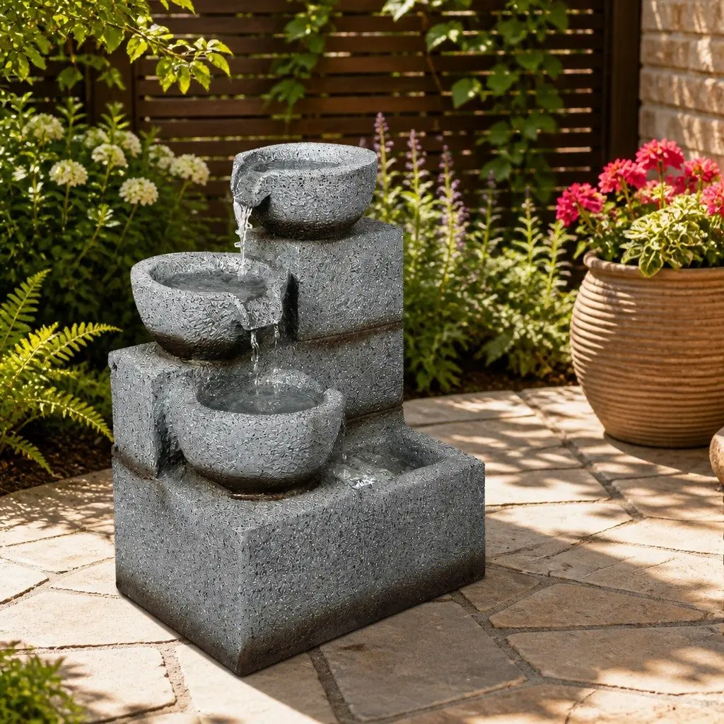 Resin Fountain Sculpture Water Feature for Garden Outdoor Indoor 38cm Grey