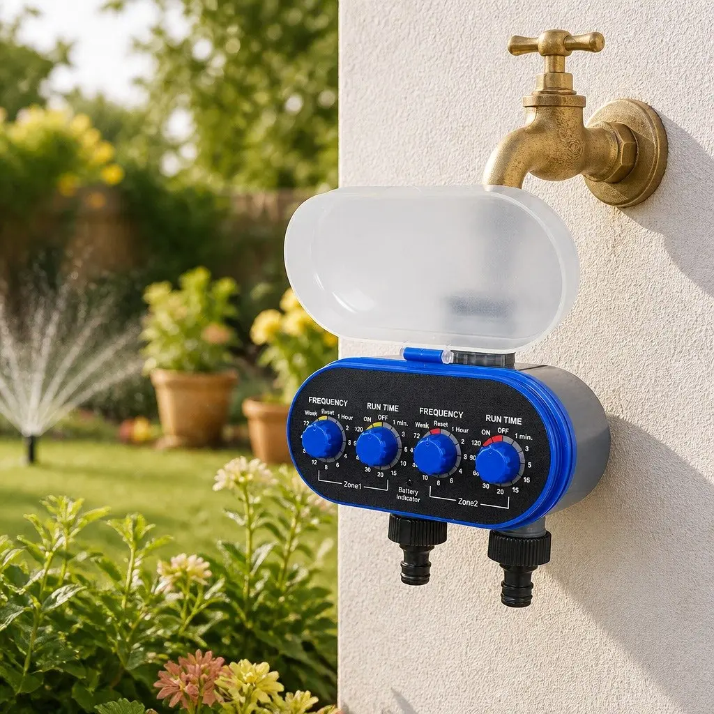 Water Tap Timer Electronic Automatic Irrigation Controller 15cm x 16cm Black and Grey