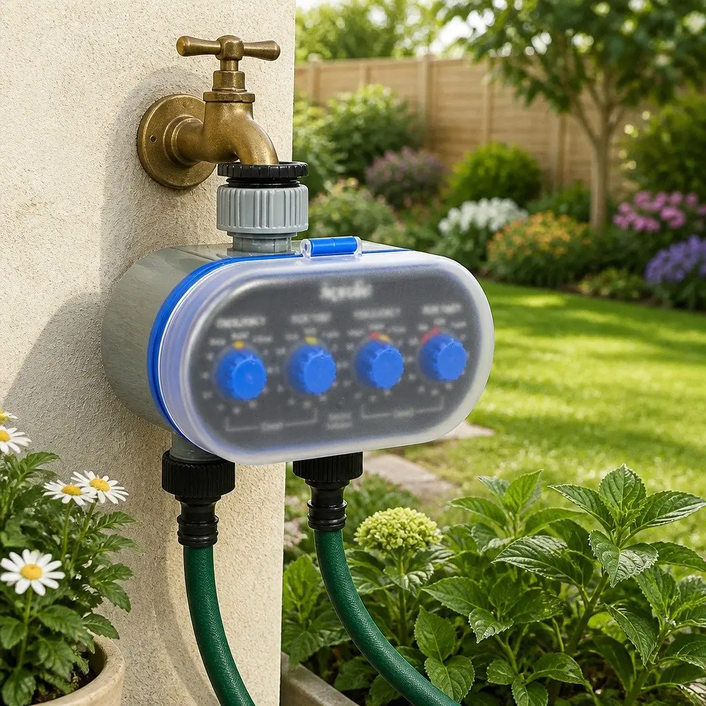 Water Tap Timer Electronic Automatic Irrigation Controller 15cm x 16cm Black and Grey