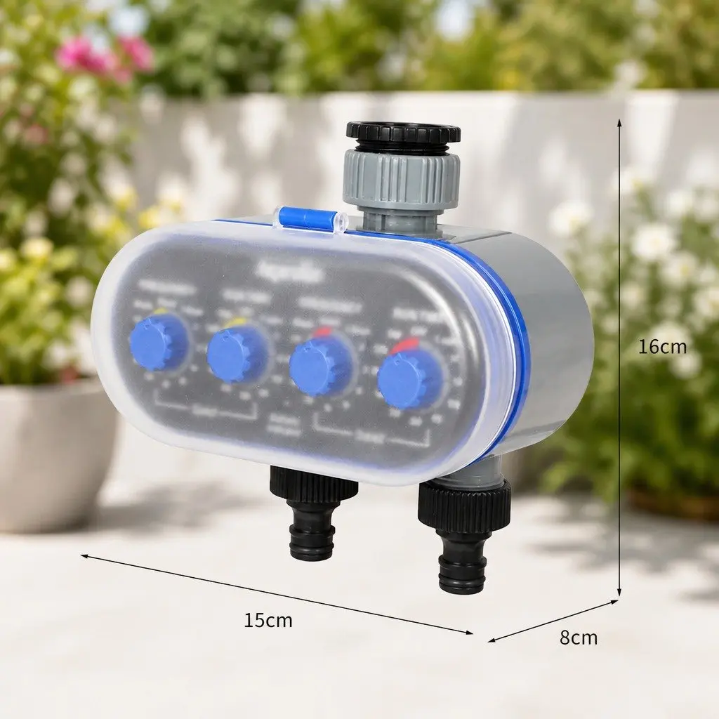 Water Tap Timer Electronic Automatic Irrigation Controller 15cm x 16cm Black and Grey