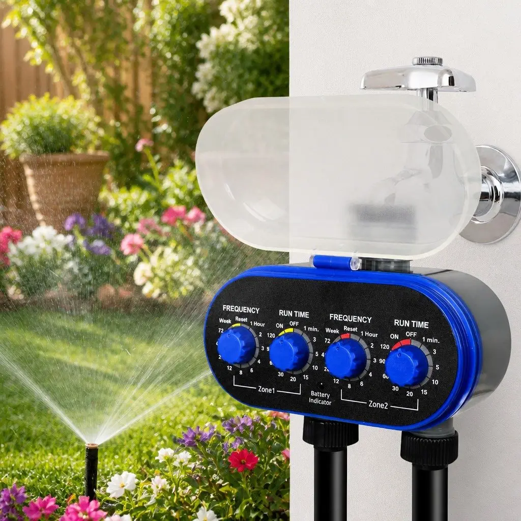 Water Tap Timer Electronic Automatic Irrigation Controller 15cm x 16cm Black and Grey