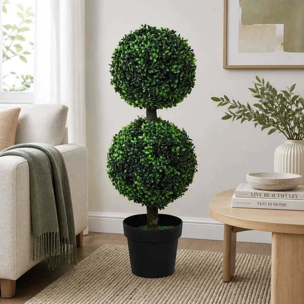 Artificial Double Ball Topiary Cedar Trees Indoor Outdoor Spiral Faux Plant
