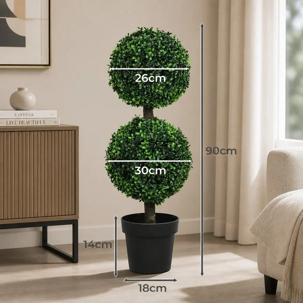Artificial Double Ball Topiary Cedar Trees Indoor Outdoor Spiral Faux Plant