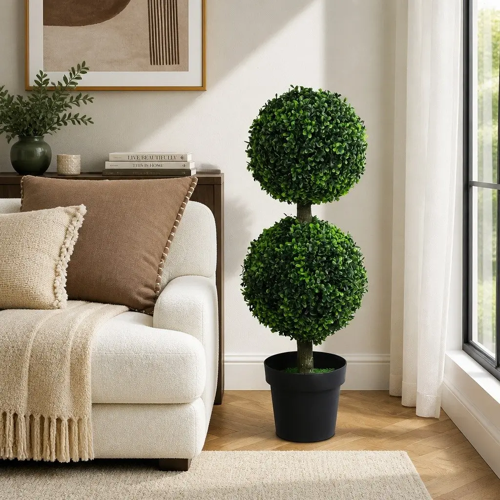 Artificial Double Ball Topiary Cedar Trees Indoor Outdoor Spiral Faux Plant