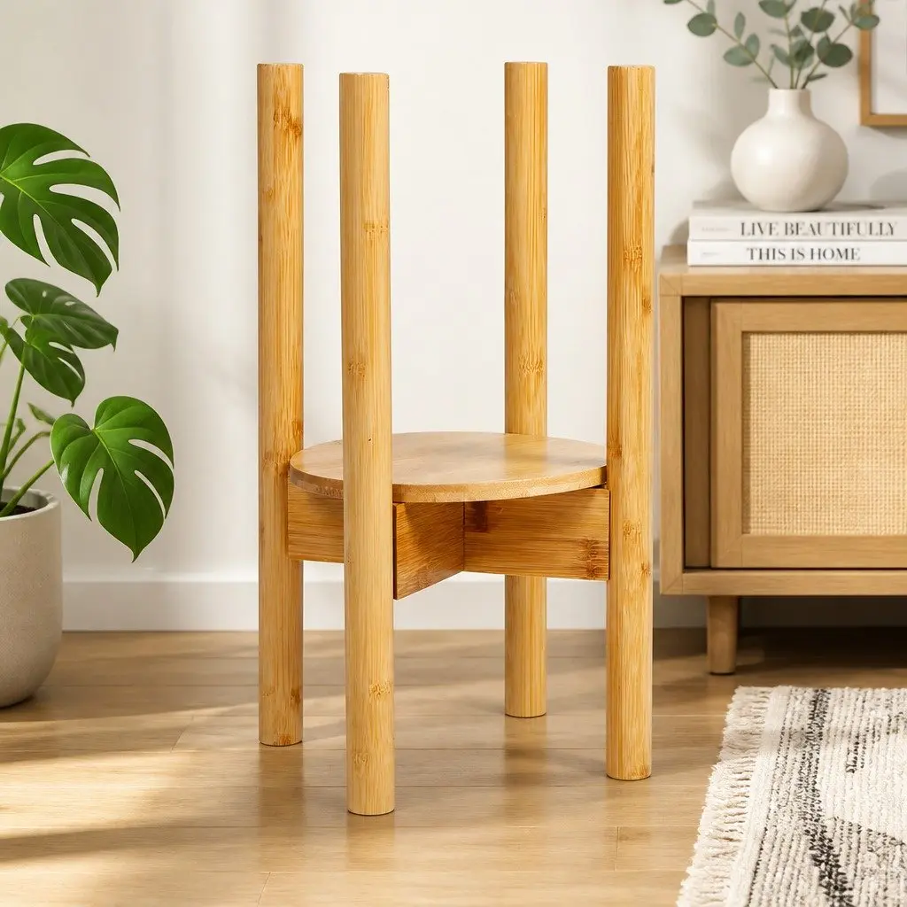 Bamboo Plant Stand Adjustable Indoor Outdoor Expandable 23-30cm Natural