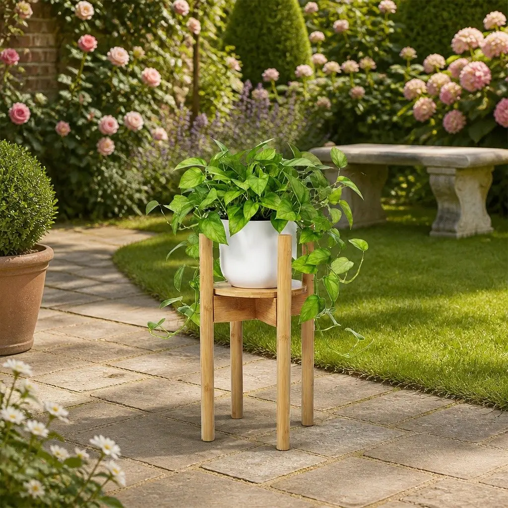 Bamboo Plant Stand Adjustable Indoor Outdoor Expandable 23-30cm Natural
