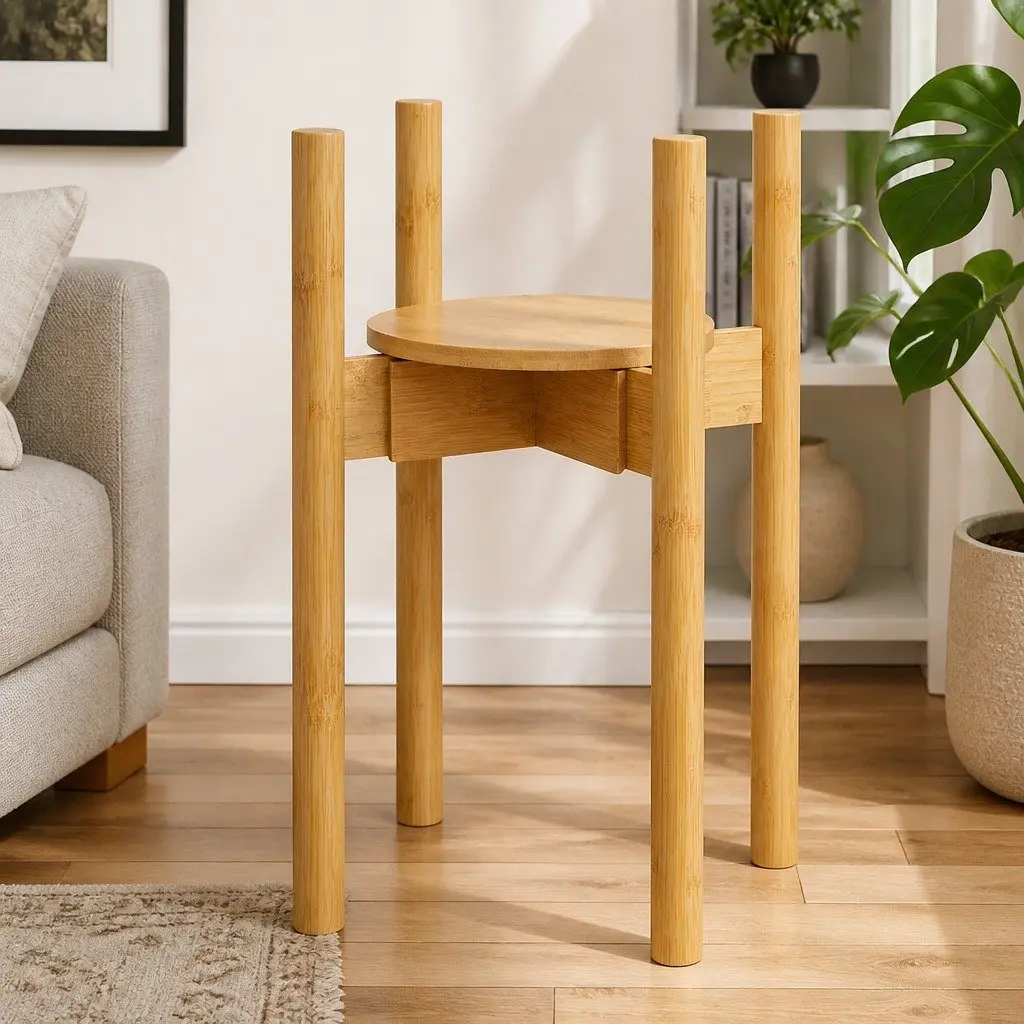 Bamboo Plant Stand Adjustable Indoor Outdoor Expandable 23-30cm Natural