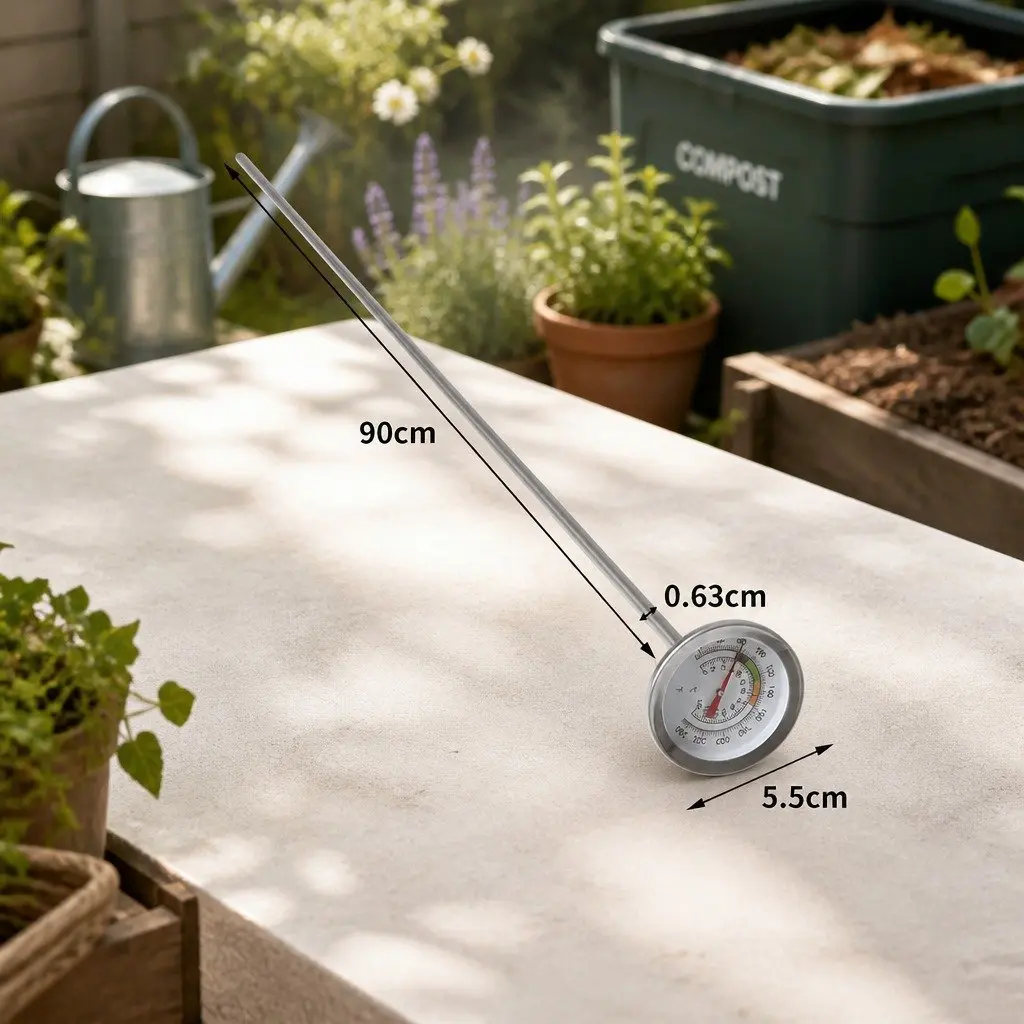 Soil Thermometer Compost Probe 90cm Measuring Range 0-120°C Stainless Steel Silver