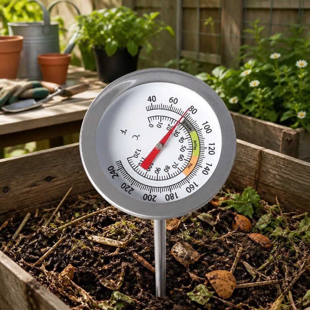 Soil Thermometer Compost Probe 90cm Measuring Range 0-120°C Stainless Steel Silver