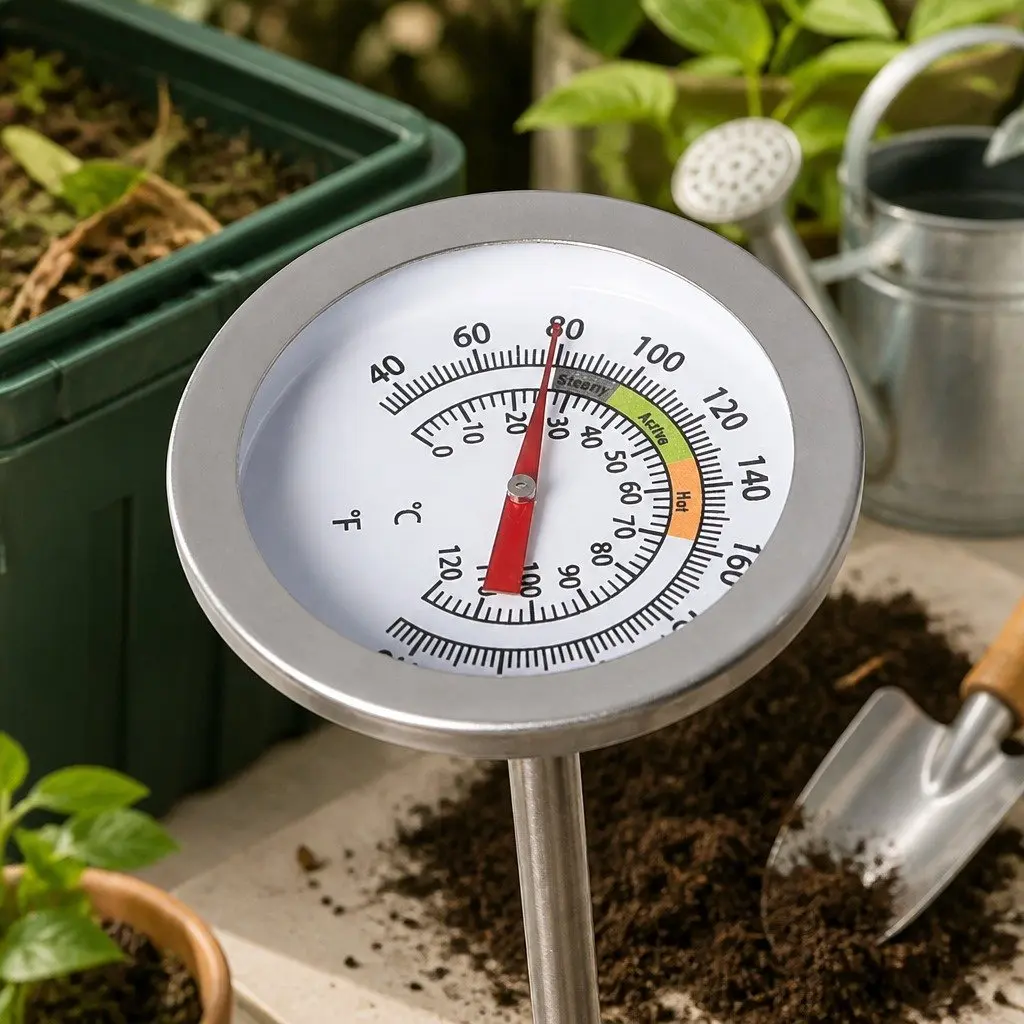 Soil Thermometer Compost Probe 90cm Measuring Range 0-120°C Stainless Steel Silver