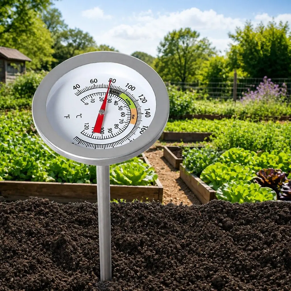 Soil Thermometer Compost Probe 90cm Measuring Range 0-120°C Stainless Steel Silver
