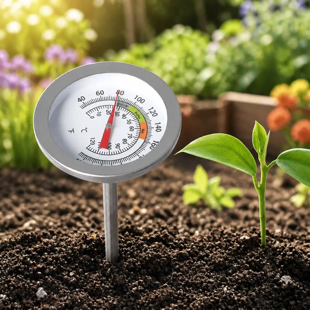 Soil Thermometer Compost Probe 90cm Measuring Range 0-120°C Stainless Steel Silver