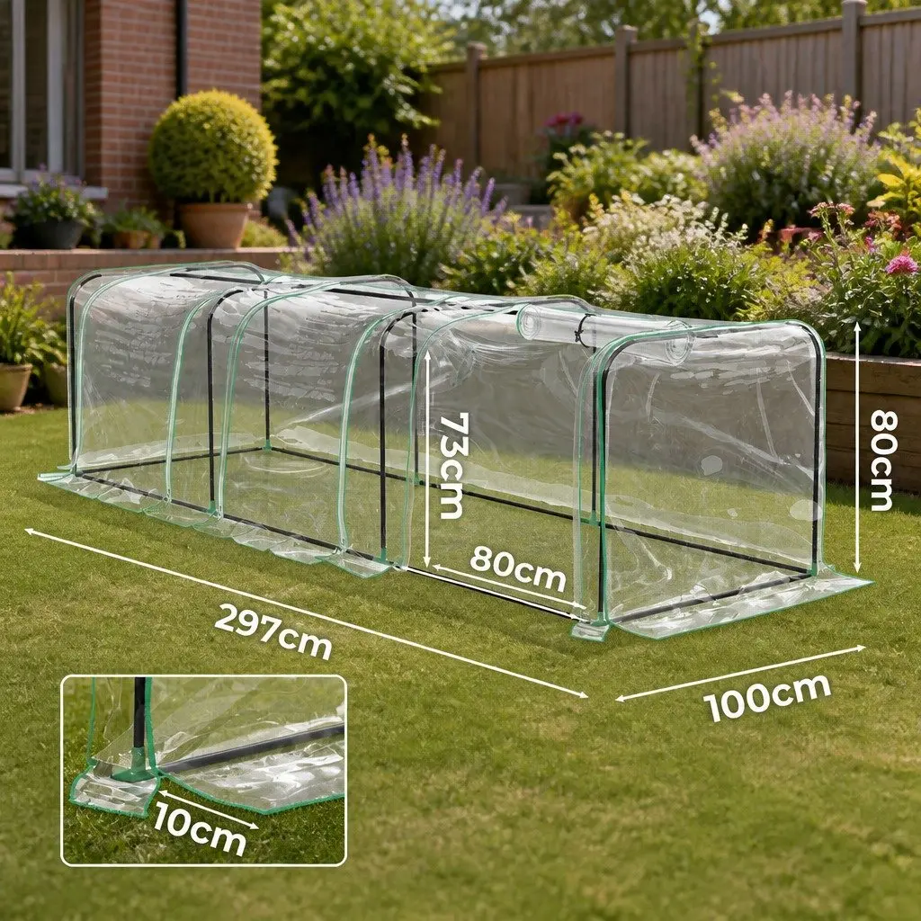 Greenhouse Portable Plant Protection PVC Cover 297cm x 100cm Transparent