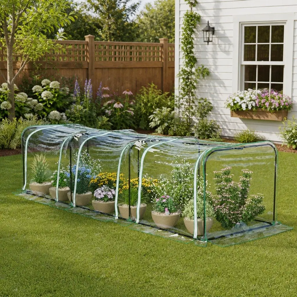 Greenhouse Portable Plant Protection PVC Cover 297cm x 100cm Transparent