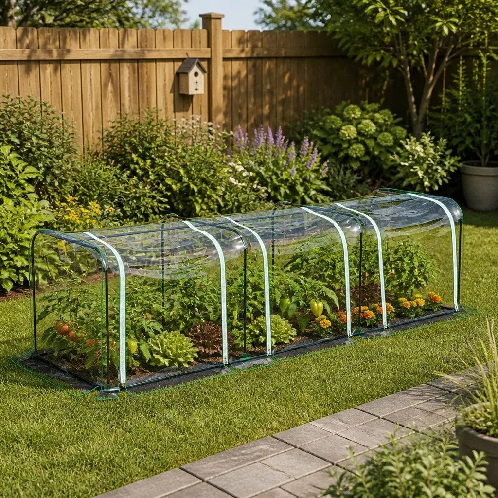 Greenhouse Portable Plant Protection PVC Cover 297cm x 100cm Transparent