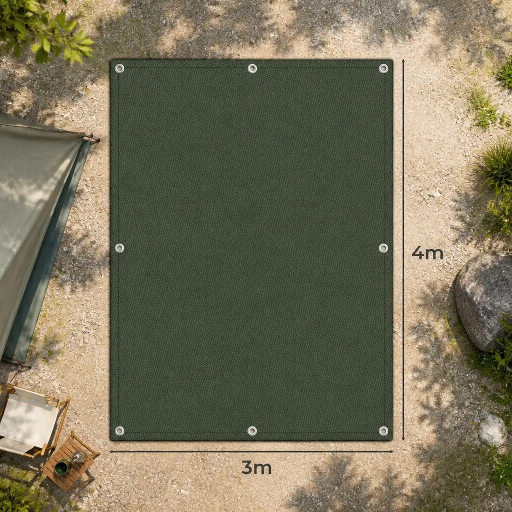 Heavy Duty Green Tarp Waterproof Outdoor Camping 4x3 Metre Polyester Canvas