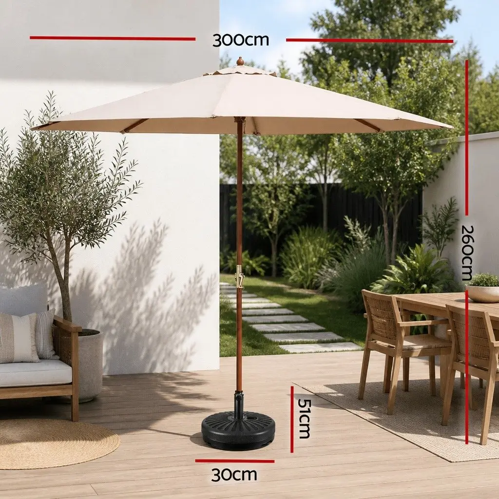Outdoor Umbrella Sun Shade 3m Octagonal Canopy Beige Water Resistant Polyester