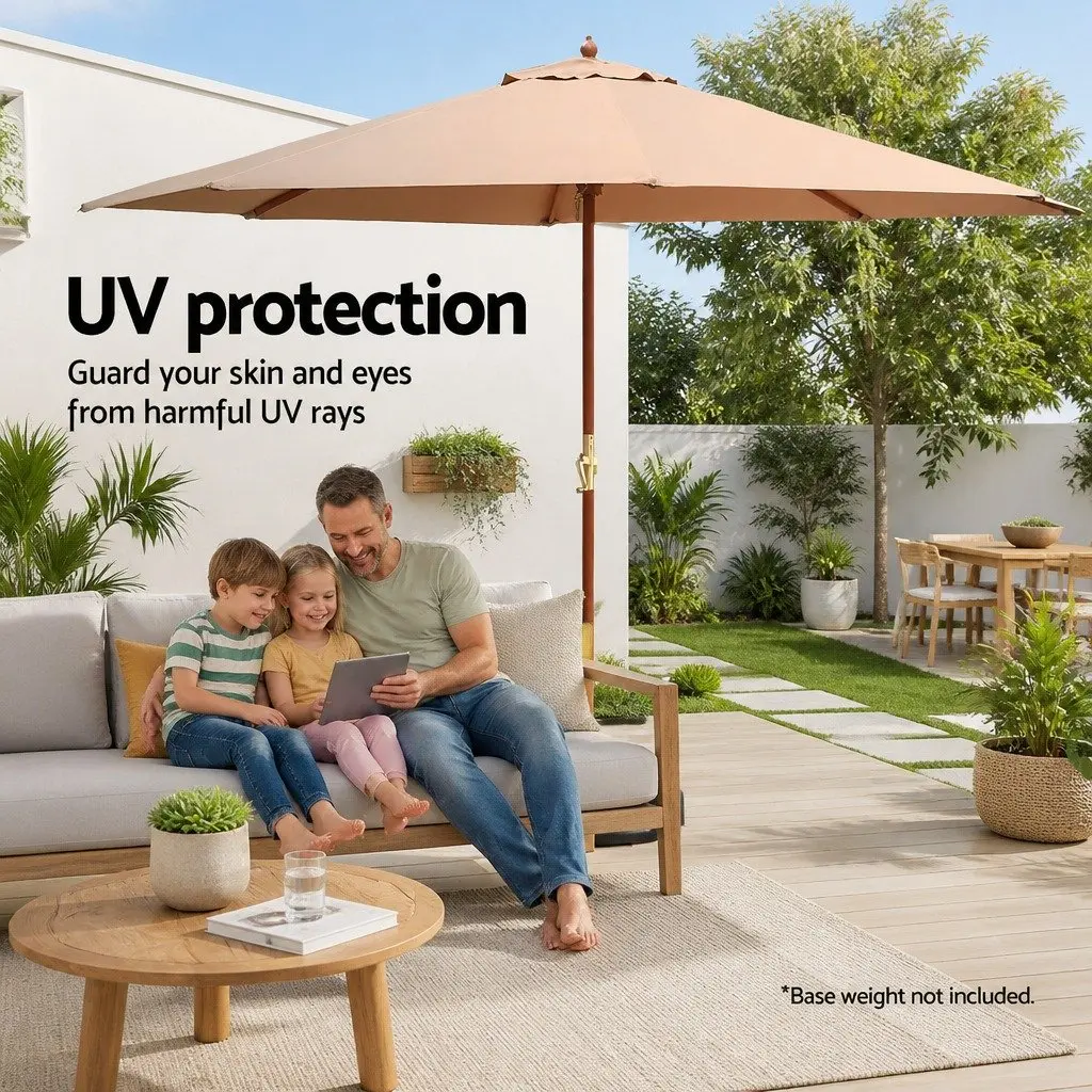Outdoor Umbrella Sun Shade 3m Octagonal Canopy Beige Water Resistant Polyester