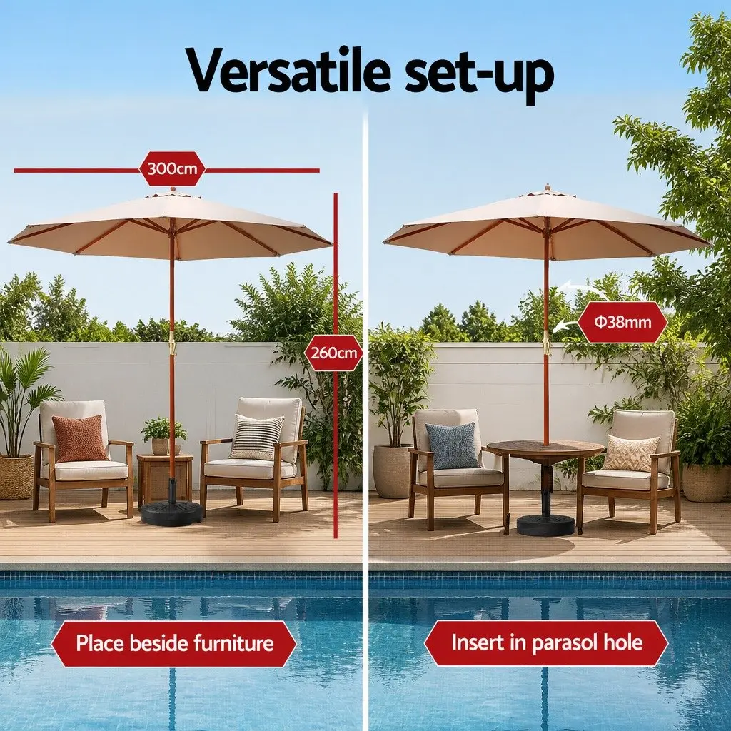 Outdoor Umbrella Sun Shade 3m Octagonal Canopy Beige Water Resistant Polyester