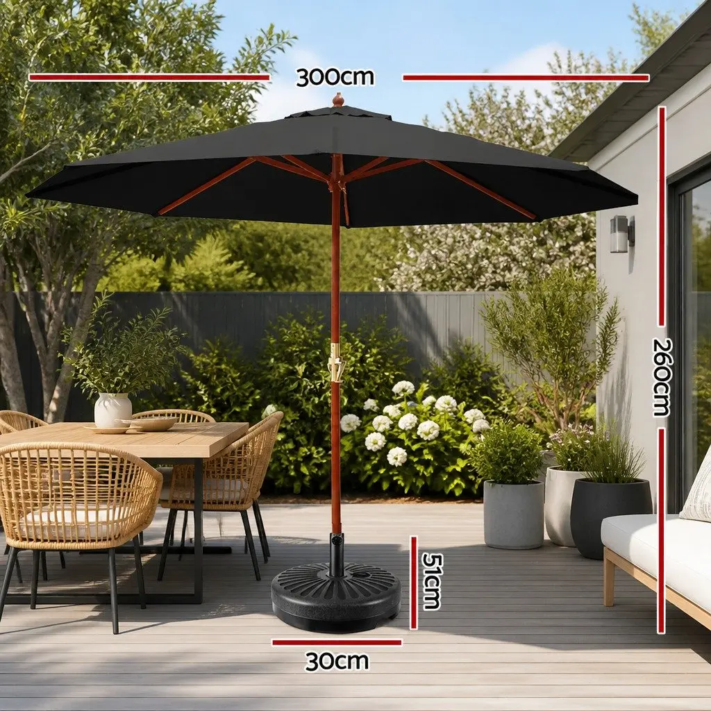 3m Outdoor Umbrella Garden Sun Shade Black