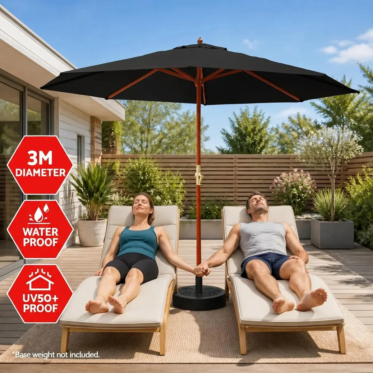 3m Outdoor Umbrella Garden Sun Shade Black