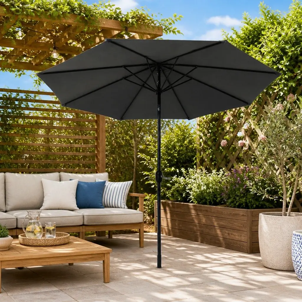 Outdoor Umbrella UV50+ Tilt 3m Octagonal Charcoal Garden Patio Shade