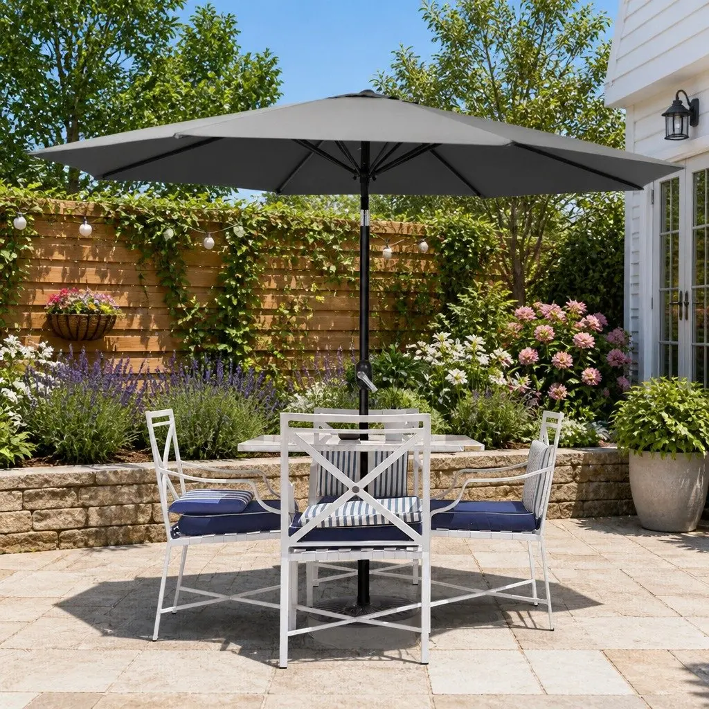 Outdoor Umbrella UV50+ Tilt 3m Octagonal Charcoal Garden Patio Shade