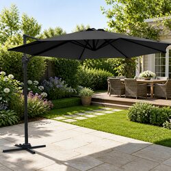 3m Outdoor Cantilever Umbrella 360 Degree Rotation Octagonal Sunshade Black
